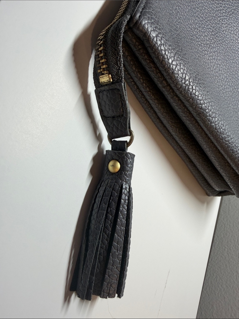 Freshly Picked Pebbled Charcoal Gray Wristlet with Gold Logo - Picture 4 of 9